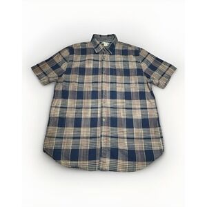Carbon 2 Cobalt Plaid Popover Shirt Mens M Blue Cotton‎ Short Sleeve Button Up